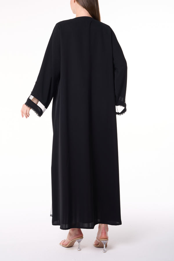 Black Royal Nada Abaya with Front Beadwork Detail