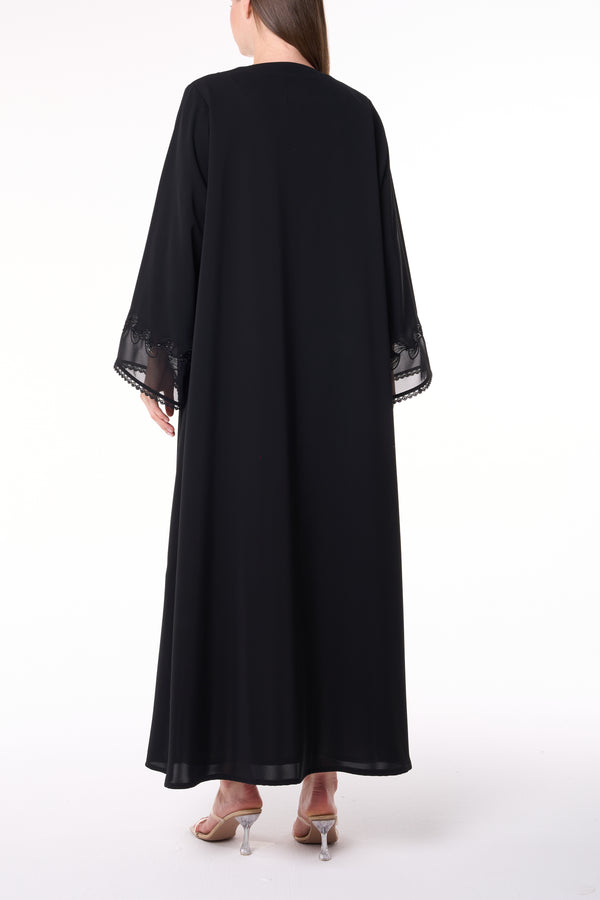 Black Royal Nada Abaya with Tatreez Leaf Embroidery