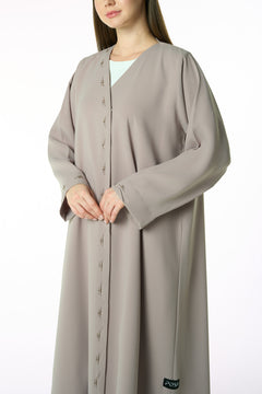 Beige Aroma Crepe Abaya with Scalloped Beadwork Panel