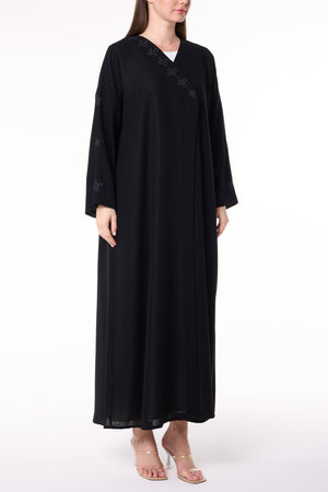 Black Shafa Crepe Abaya with Embroidered Tatreez Detail