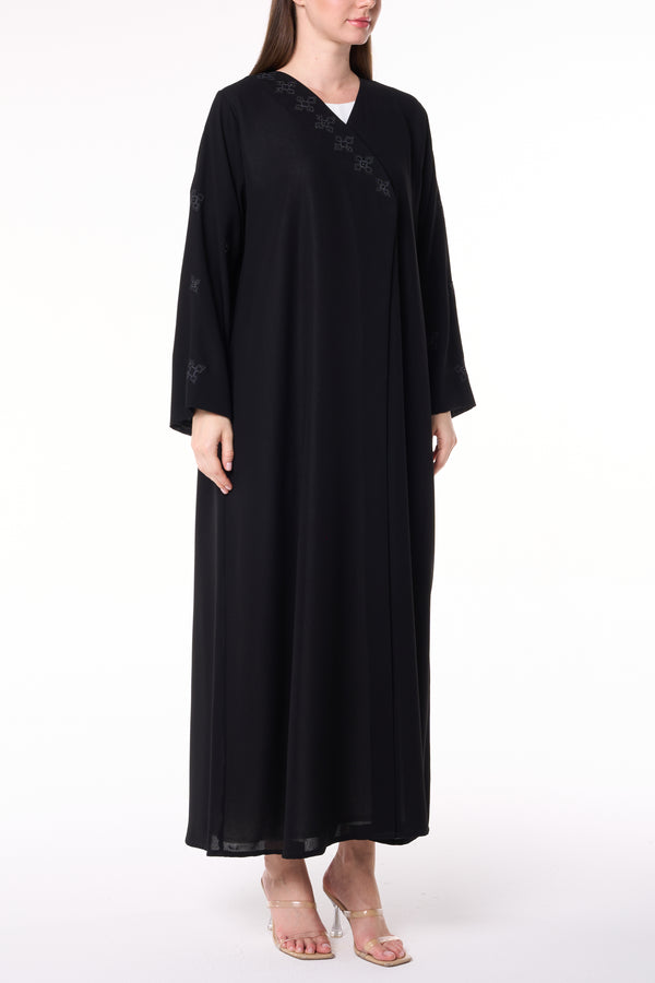 Black Shafa Crepe Abaya with Embroidered Tatreez Detail