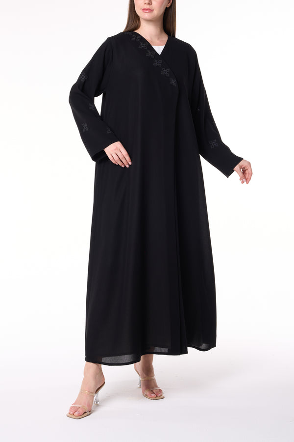 Black Shafa Crepe Abaya with Embroidered Tatreez Detail