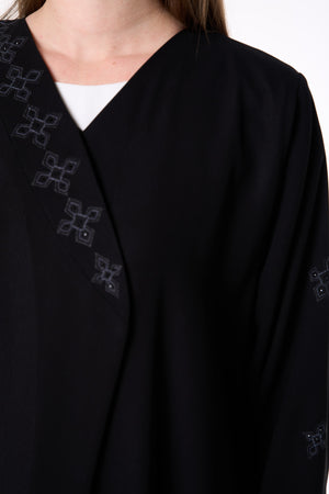 Black Shafa Crepe Abaya with Embroidered Tatreez Detail