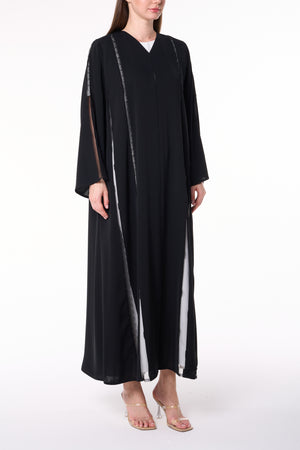 Black Reem Nada Abaya with Lacework Detailing
