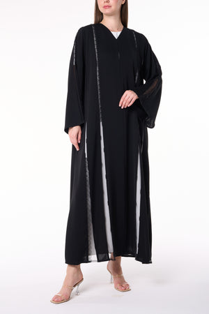 Black Reem Nada Abaya with Lacework Detailing