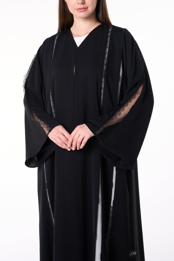 Black Reem Nada Abaya with Lacework Detailing
