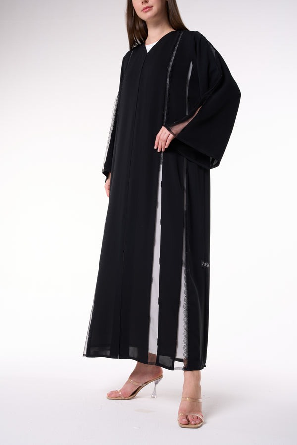 Black Reem Nada Abaya with Lacework Detailing