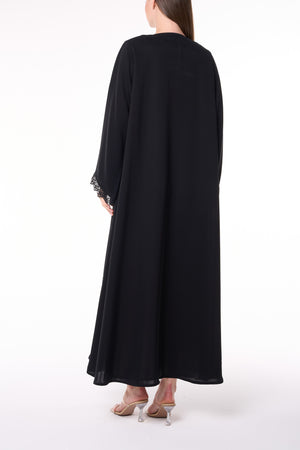 Black Reem Nada Abaya with Dual Lace Panel Detailing