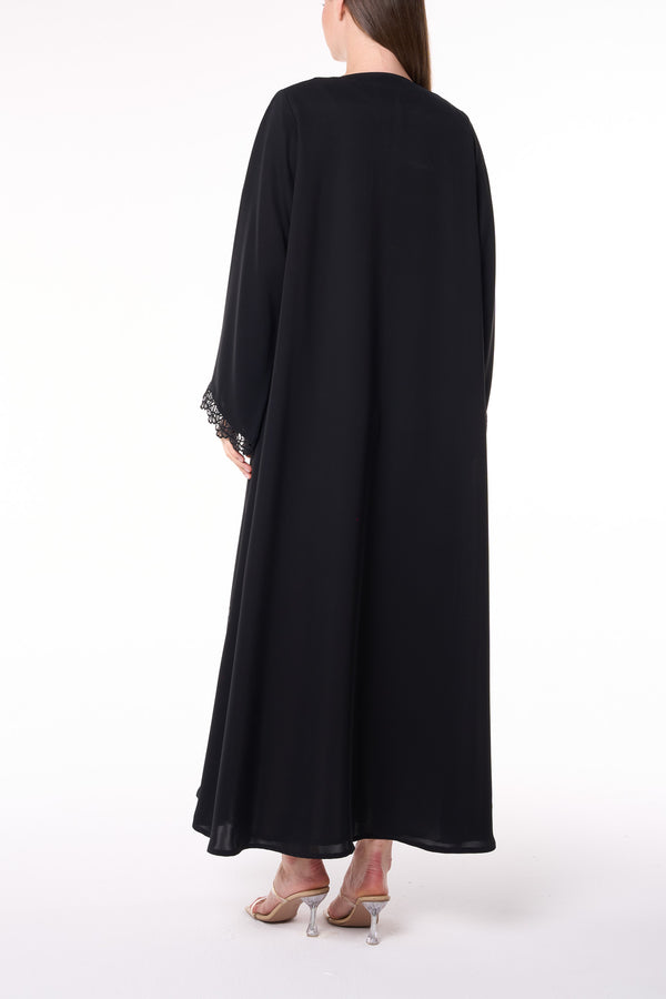 Black Reem Nada Abaya with Dual Lace Panel Detailing