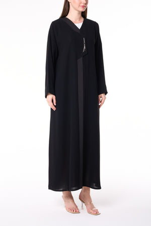 Black Mia Crepe Abaya with Metallic Stick Detail
