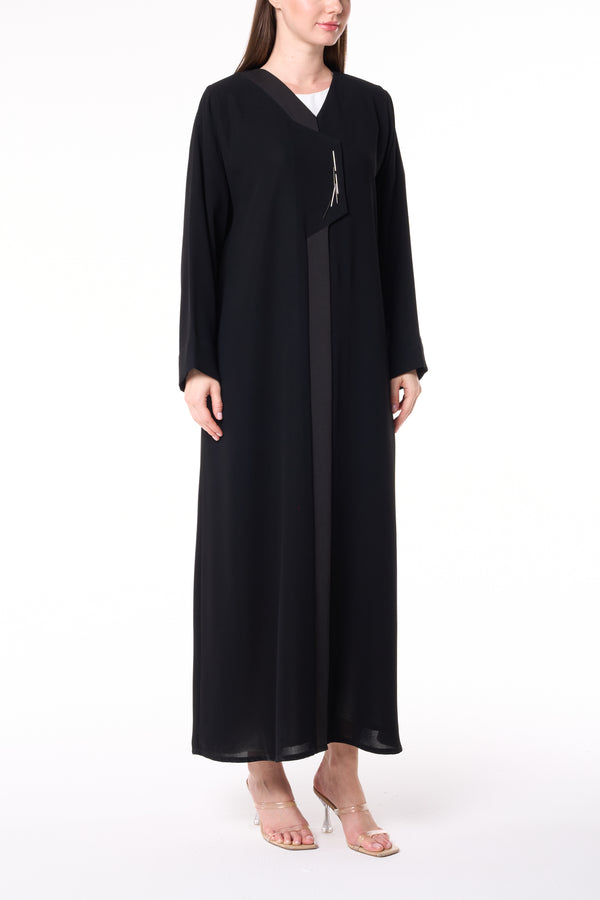 Black Mia Crepe Abaya with Metallic Stick Detail
