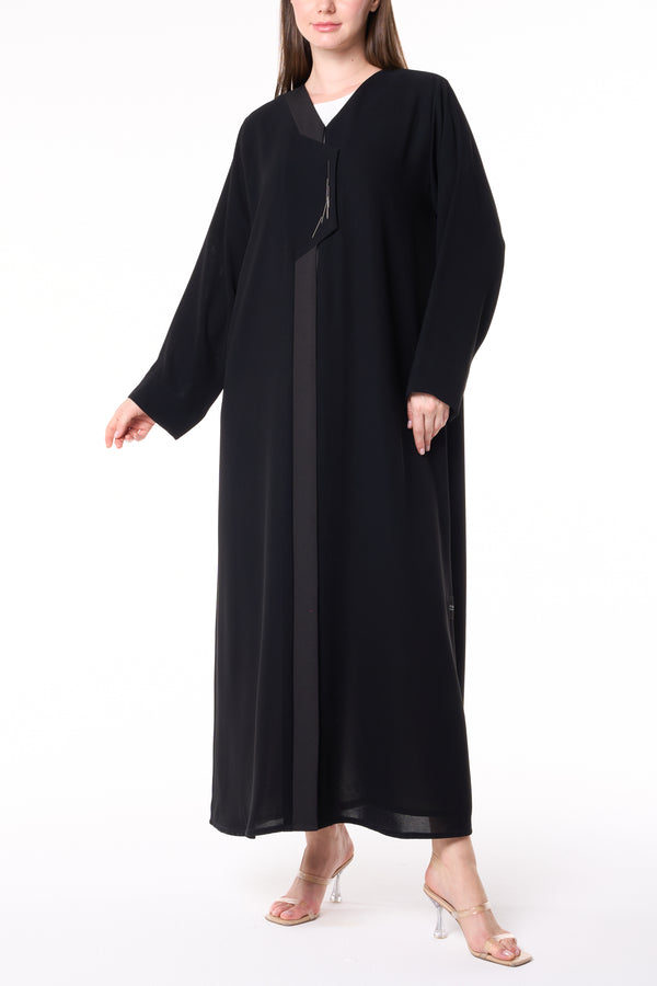 Black Mia Crepe Abaya with Metallic Stick Detail