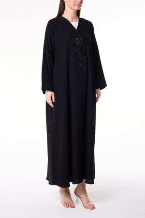 Black Jaime Crepe Custom  Abaya with Beadwork Accents