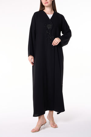 Black Jaime Crepe Custom  Abaya with Beadwork Accents