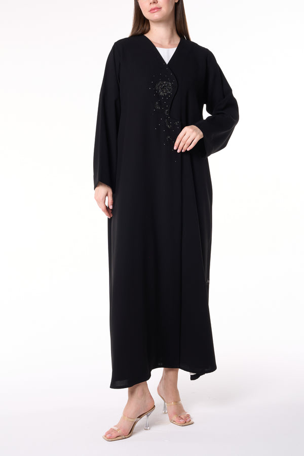 Black Jaime Crepe Custom  Abaya with Beadwork Accents