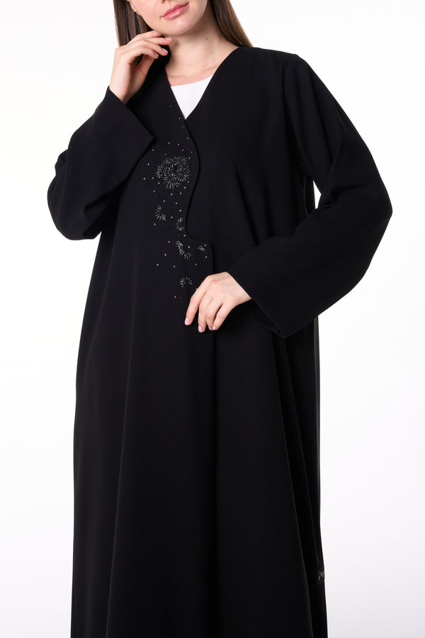 Black Jaime Crepe Custom  Abaya with Beadwork Accents