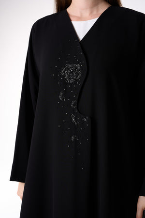 Black Jaime Crepe Custom  Abaya with Beadwork Accents
