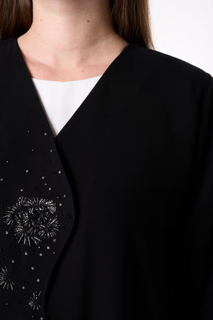 Black Jaime Crepe Custom  Abaya with Beadwork Accents