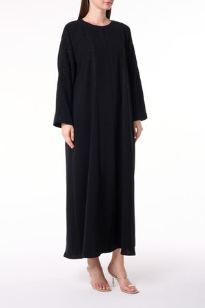 Black Reya Crepe Abaya with Resham Embroidery