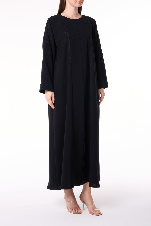 Black Reya Crepe Abaya with Resham Embroidery