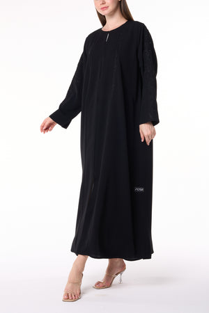 Black Reya Crepe Abaya with Resham Embroidery
