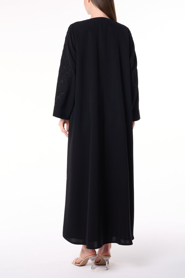 Black Reya Crepe Abaya with Resham Embroidery