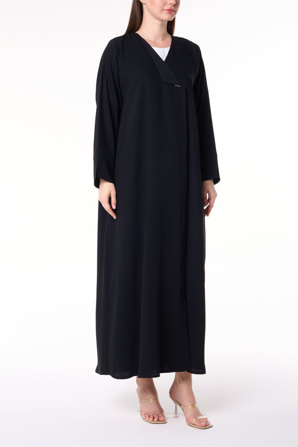 Black Layan Crepe Abaya with Classic Collar Detail