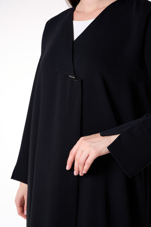 Black Layan Crepe Abaya with Classic Collar Detail