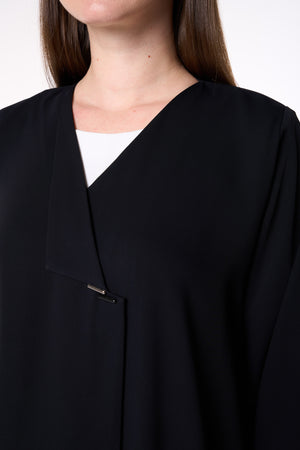 Black Layan Crepe Abaya with Classic Collar Detail