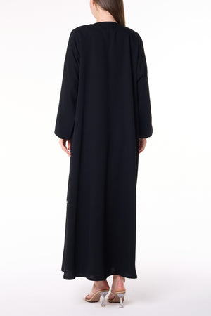 Black Layan Crepe Abaya with Classic Collar Detail