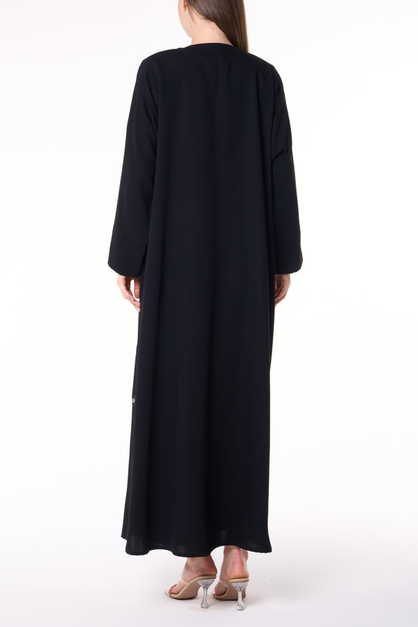 Black Layan Crepe Abaya with Classic Collar Detail