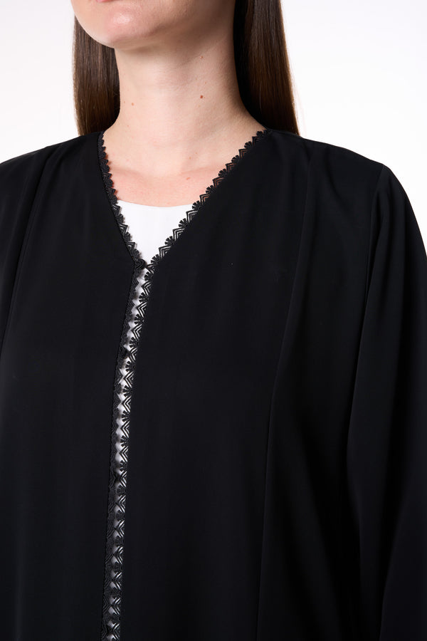 Black Royal Nada Abaya with Floral Beadwork Panels