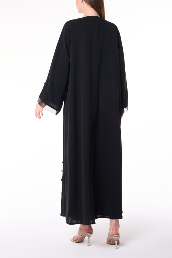 Black Royal Nada Abaya with Floral Beadwork Panels