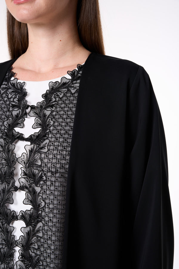 Black Royal Nada Custom Abaya, Front Beadwork Panel