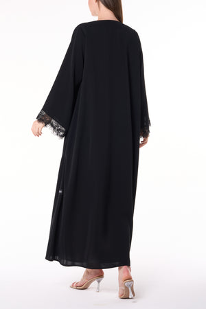 Black Royal Nada Custom Abaya, Front Beadwork Panel