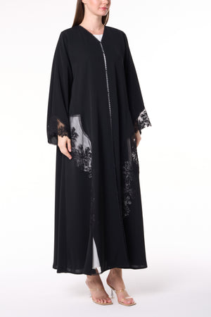 Black Royal Nada Abaya, Front Beadwork