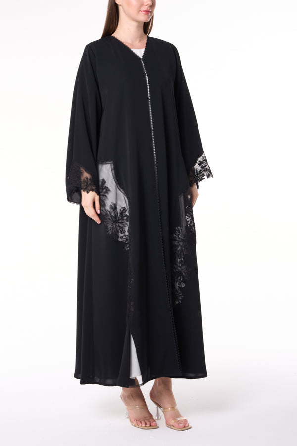 Black Royal Nada Abaya, Front Beadwork
