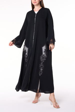 Black Royal Nada Abaya, Front Beadwork