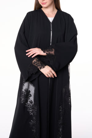 Black Royal Nada Abaya, Front Beadwork
