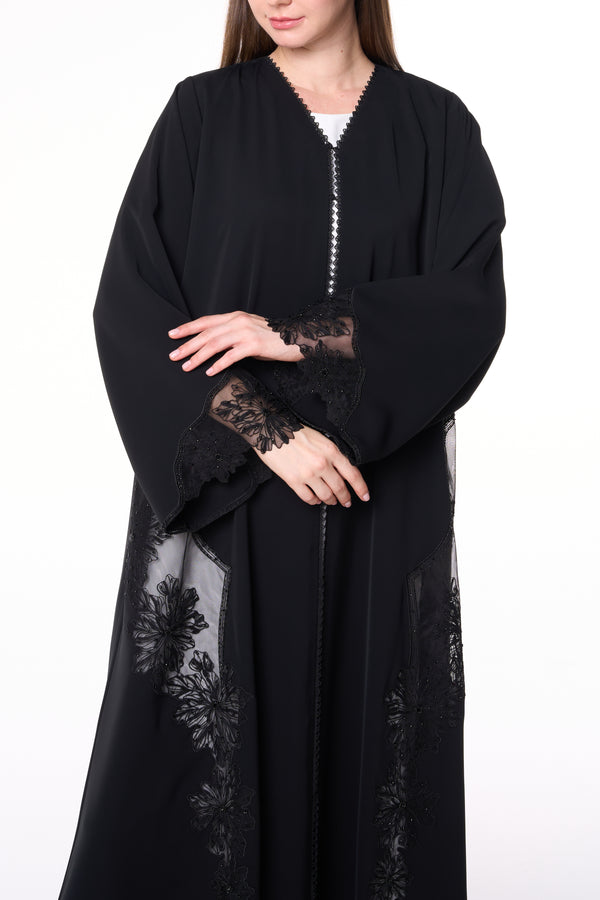 Black Royal Nada Abaya, Front Beadwork