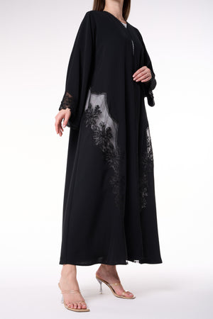 Black Royal Nada Abaya, Front Beadwork