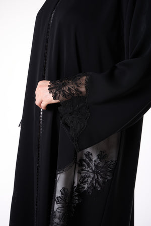 Black Royal Nada Abaya, Front Beadwork