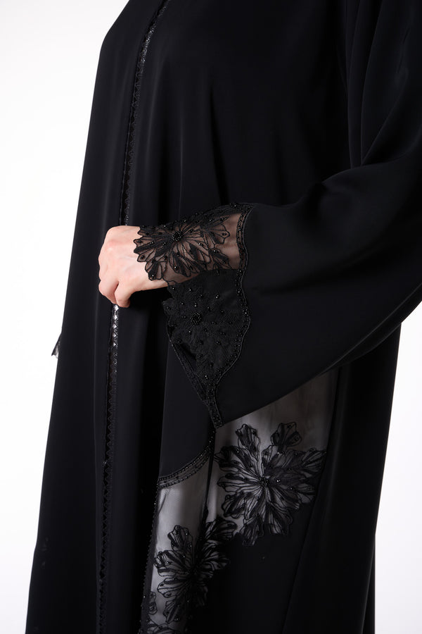 Black Royal Nada Abaya, Front Beadwork