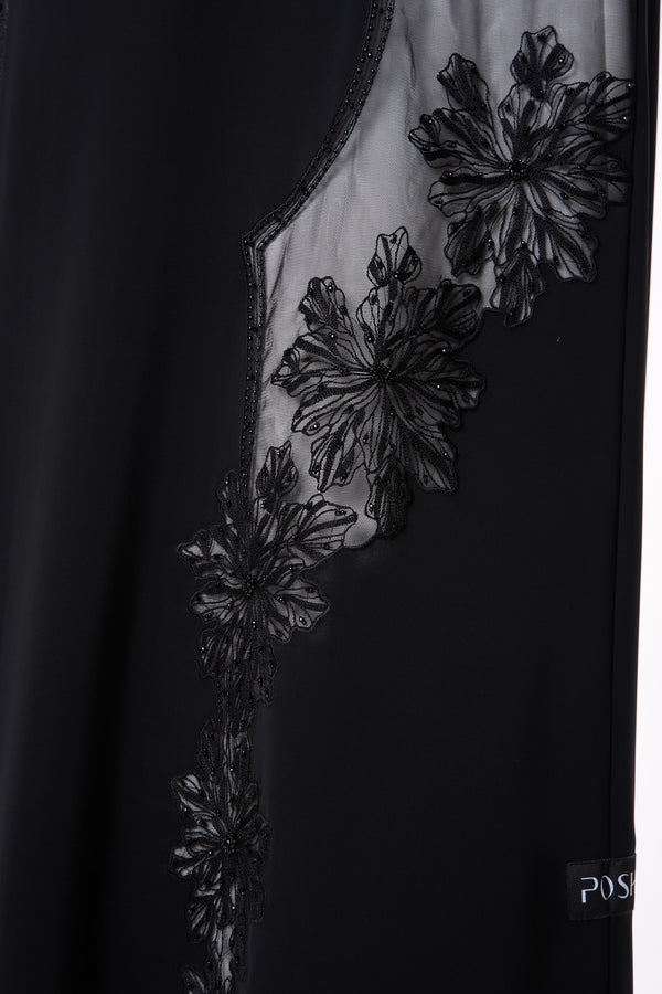 Black Royal Nada Abaya, Front Beadwork