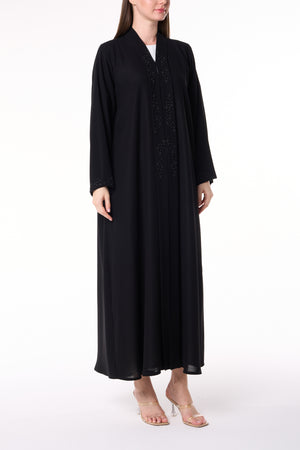Black Shafa Crepe Abaya with Beaded Front Panels