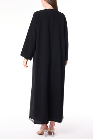 Black Reya Crepe Custom Abaya with Beadwork Panels