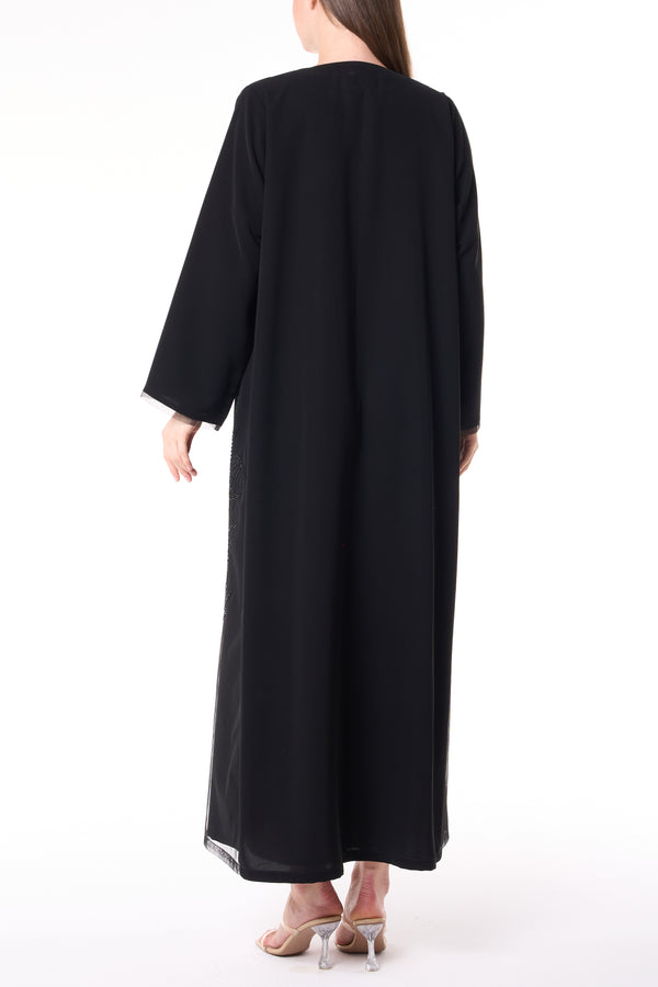 Black Reya Crepe Custom Abaya with Beadwork Panels