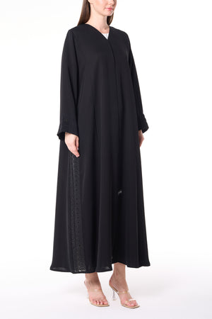 Black Reem Nada Custom Abaya with Black Lacework