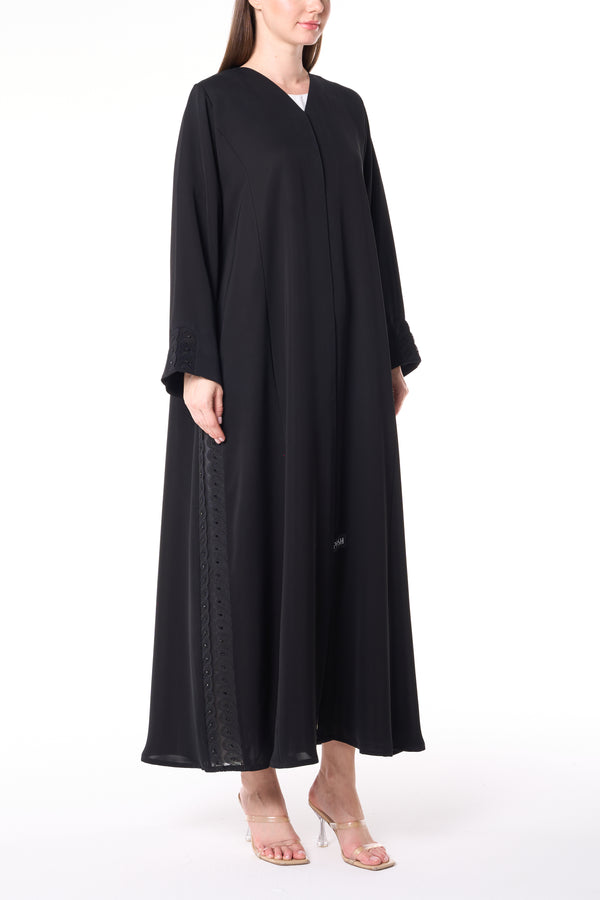 Black Reem Nada Custom Abaya with Black Lacework