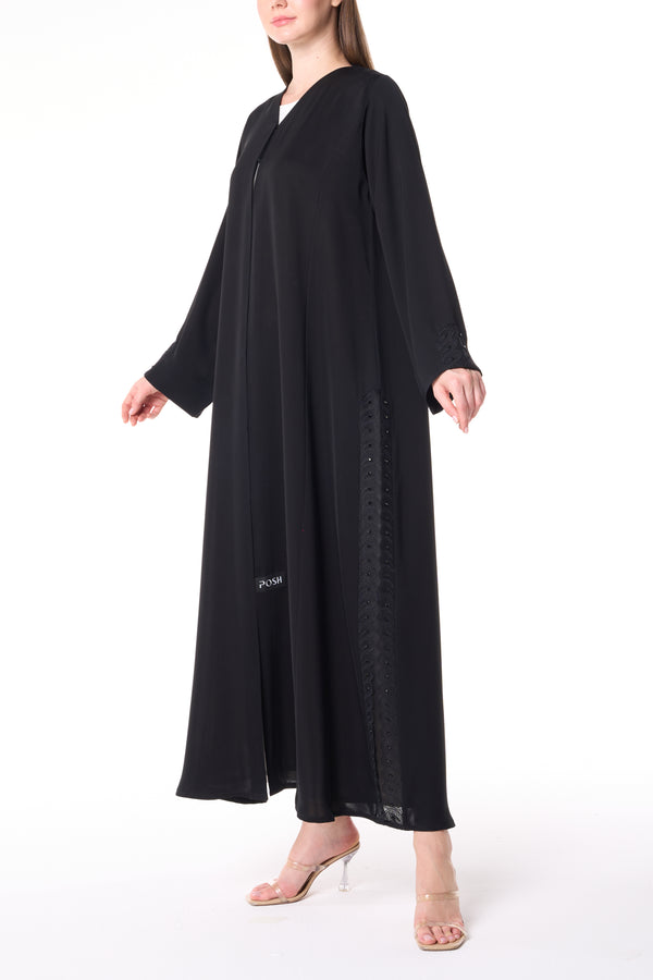 Black Reem Nada Custom Abaya with Black Lacework